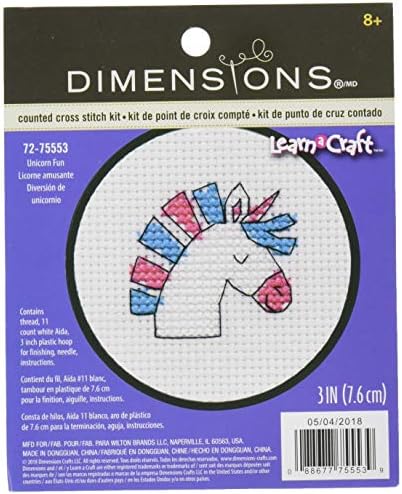 Dimenzije Unicorn Fun Mini brojeni cross Stitch Kit za početnike, 11 grof White Aida, 3''d