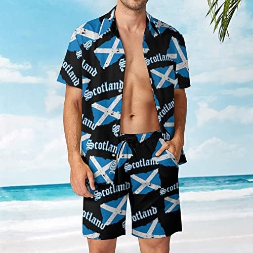 Vintage Scotland Flag muški 2 -komadni odjeli na plaži Havajski gumb dolje košulja kratkih rukava i kratkih hlača odijela