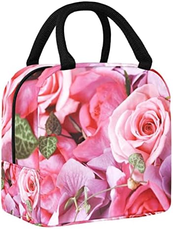 Ženska torba za ručak za muškarce, kutija za ručak za muškarce, kutija za ručak za žene, ružičasti cvijet ruže s cvjetnim uzorkom