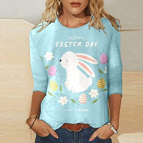 Uskrsne košulje za žene plus veličina 3/4 rukav za rukav majice vrhunske majice Slatka zečja jaja Summer casual bluza