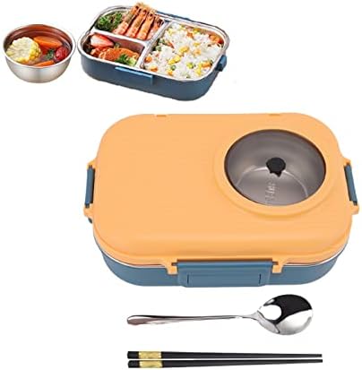 1100 ml Bento kutija za ručak dvoslojni dizajn s 3 mreže 304 termalna kutija za ručak od nehrđajućeg čelika sa štapićima, žlicom, zdjelom