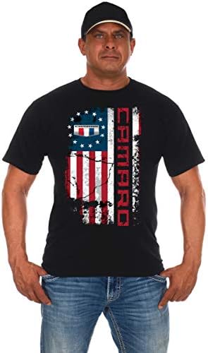 JH Design grupa muške majice Chevy Camaro Majica s uznemirenom zastavom Old Glory Majica