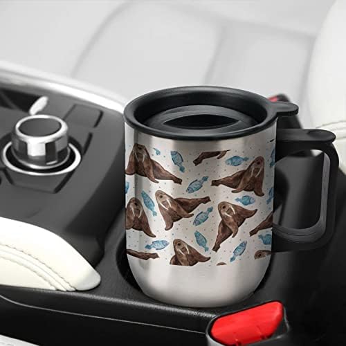 Walrus and Fish putuju šalica za kavu s ručicom i poklopcem vakuuma, izolirani od nehrđajućeg čelika 15oz