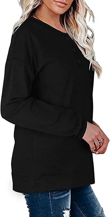 Kingfen ženske dukserice ležerne košulje dugih rukava Gumb Ovratnik ženski vrhovi posada vrat solidna boja pulover
