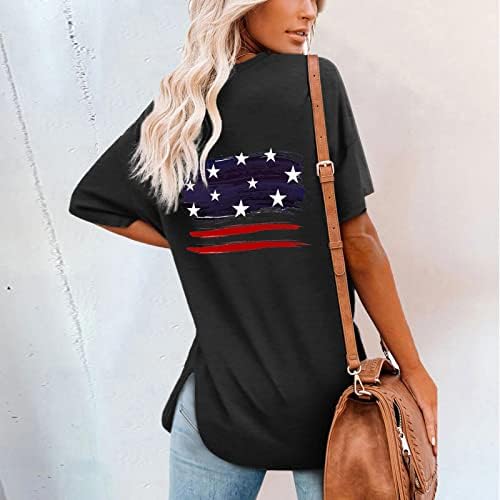 4. srpnja majice za majice za žene kratke rukave o majice za vrat američke zastave pruge kravate patriotske bluze vrh labave fit plus
