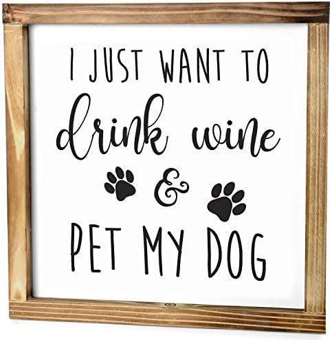 Pijte vino i kućni ljubimci Moji pseće vinske znakove za dekor doma 12x12 in, Farmhouse Wine Sign Dekor, vintage vinski dekor znak