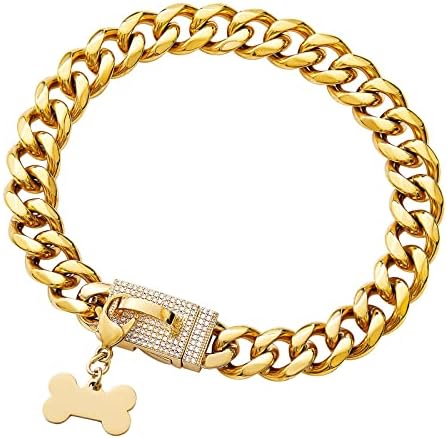 Novi ovratnik lanaca zlatnog psa s kopčama od cirkona, 19 mm jak kubanski ovratnik od nehrđajućeg čelika, ovratnik ogrlice za pse za