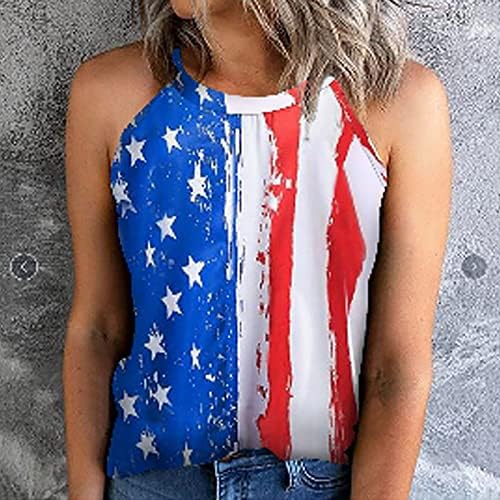 Ženska majica bez rukava, Ženske casual majice s naramenicama s grafičkim printom američke zastave, košulje od kamizola