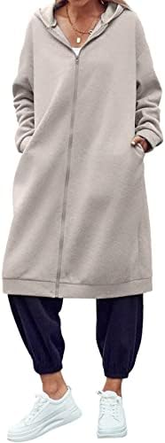 Dyexces žene Zip up Hoodie povremene duge kapuljače za žene s tunikom jakne jakne zimski kaput s džepovima