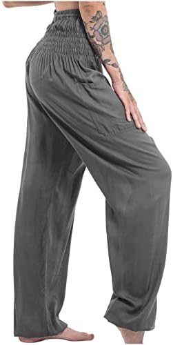 Ženske široke pamučne lanene hlače visokog struka široke tajice za jogu modne Ležerne hlače za vježbanje u teretani sportske hlače