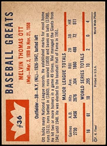 1960. Fleer 36 Mel Ott San Francisco Giants Ex Giants