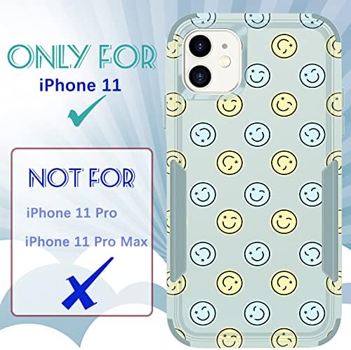 Plakill za iPhone 11 Zaštitni slučaj 3 u 1 Dizajneru Happy Smiley Face Drop Testirani Slatki slučajevi za žene djevojke zaštite od