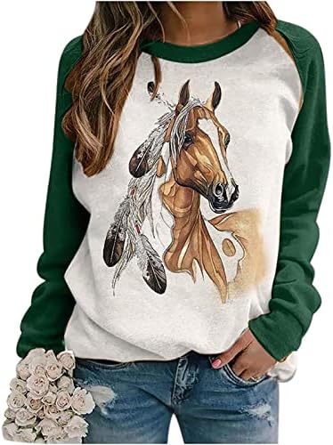Košulja za slikanje konja Ženska modna boja Blok Triske dukserice dugih rukava vrhovi Raglan Slatki pulover džemperi
