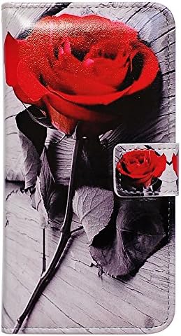 Futrola za telefon od 5 do 5, Kožna preklopna Torbica za telefon s cvijetom crvene ruže, torbica za novčanik s pretincem za kartice,
