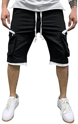 Muške teretne hlače za velike i visoke veličine, muške Casual hlače srednjeg struka, kratke teretne hlače, jednobojni džep za spajanje,