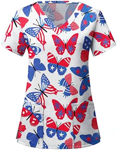 4. srpnja majice za žene s američkom zastavom ljetne košulje s izrezom u obliku slova U i kratkim rukavima S 2 džepa bluze Svečana