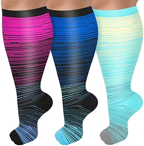 3 pakiranje plus veličine kompresije čarapa za žene i muškarce, 20-30 mmHg ekstra široko široko teleći koljeno visoke čarape za podršku