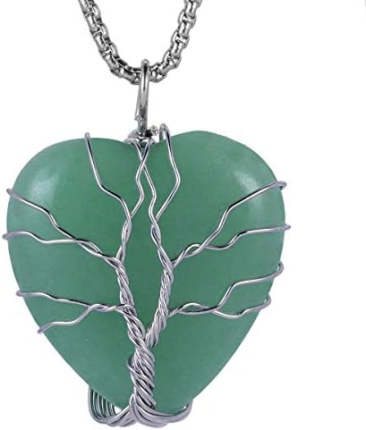 SUNYIK Natural Gemstone Tree of Life privjesak za žene, ručno izrađena bakrena žica omotana srcem ljubav liječenje reiki kristalni
