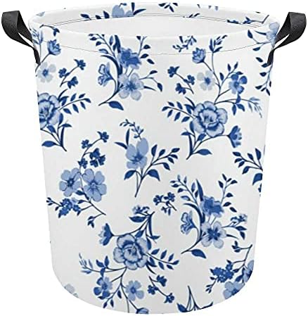 ColourLife vodootporna platna za pranje rublja košara plava cvjetovi ostaci preklopljive kante za odlaganje odjeće za odjeću s ručkama
