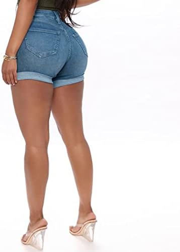 Zpervoba Bermuda kratke hlače za žene traper kratke hlače za žene rastezljive pokvarene hlače srednji struk trkali kratke hlače za