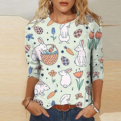 Sretan poklon ručak Uskrsna bluza djevojke jeseno ljeto 3/4 rukav pamuk posada vrat grafički gornji majica za žene WB WB