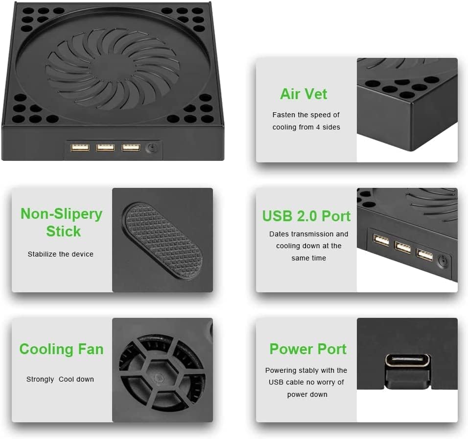 Aukuoy Fan za hlađenje za Xbox Series X, uspravno hlađenje Stand System System Dock Station Pribor s 3-port USB2.0, 1-port tipa C,