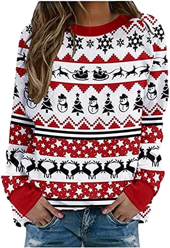Ženske ležerne dukseve vrhove božićne snježne pahuljice Xmas blagdanske tunike vrhovi dugih rukava pulover majice