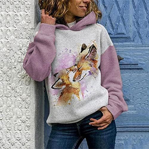 Ženska kapuljača Slatka lisica za slikanje kapuljača s kapuljačama labava pletena runa pulover udobna dugih rukava gustih šaka
