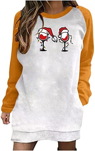Ženska božićna haljina Slatka jelena snježna pahulja dugačka puloverska dukserica haljina labava Xmas tunika s džepom