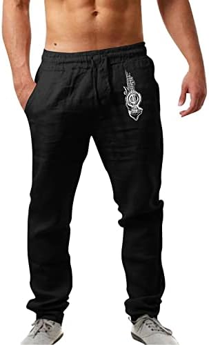 Poklon čarape Muška modna ležerna tiskana lanena džep čipke u UP hlače velike veličine hlače E Motion hlače za muškarce crne