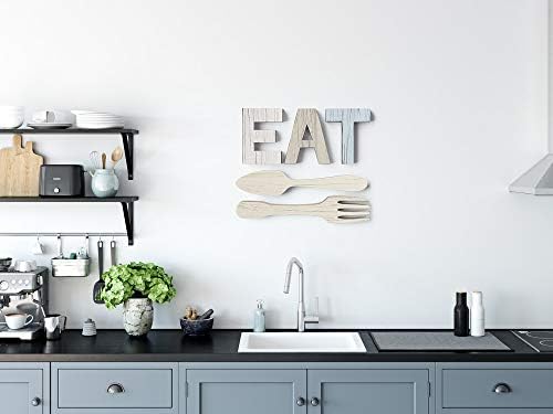 Heather & Willow Eat Sign + dekor zida vilice i žlice za kuhinju | Rustikalni ukras seoske kuće | Velika drvena slova za obitelj, dom