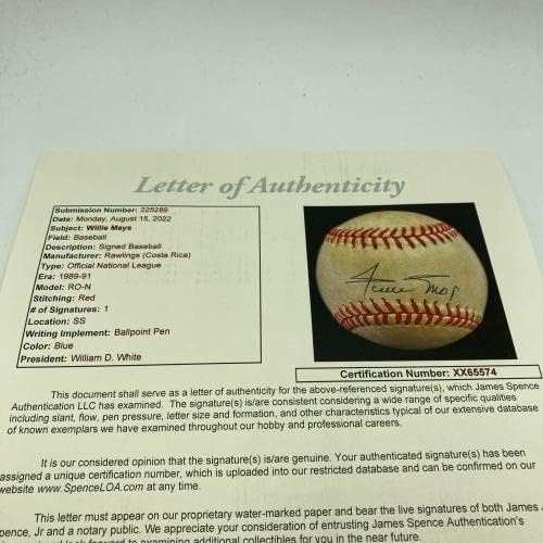 Willie Mays potpisao je službeni bejzbol Nacionalne lige JSA COA - Autografirani bejzbol