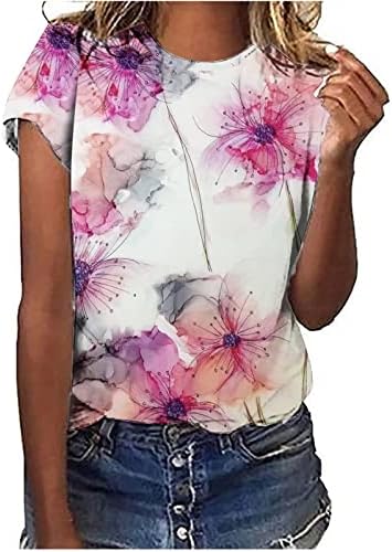 LCEPCY Ljetni modni floarl print majice kratkih rukava kravate boje okrugli vratni bluze nose se do radne odjeće