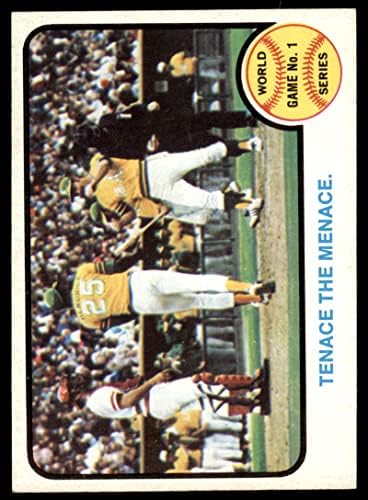1973. Topps 203 1972 World Series - Igra 1 - Tenace The Menace Gene Tenace/George Hendrick/Johnny Bench Oakland/Cincinnati Athletics/Reds
