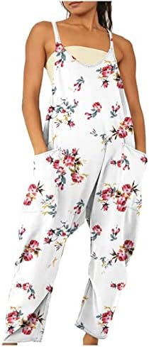 Panoegsn Boho kombinezoni za žene, modni cvjetni kombinezoni casual labave odjeće za odmor bib kombinezoni boho hlače s džepovima