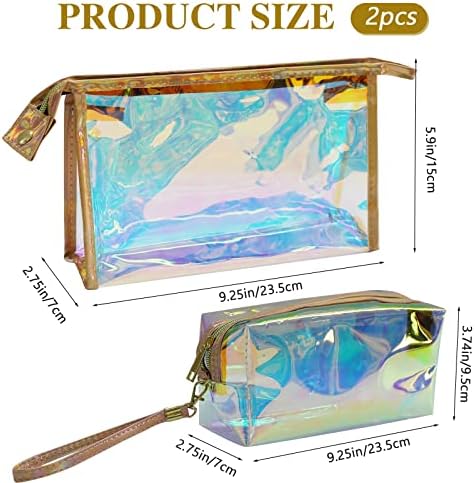 Sliverdew 2 PCS vodootporne kozmetičke vrećice prijenosne holografske kozmetičke vrećice s patentnim zatvaračem Clear PVC Iridescent