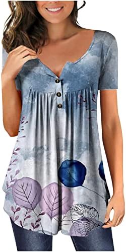 Vrhovi za žene vintage tiskani majica košulja s trbuhom casual s V-izrezom kratki rukavi labave majice tunike za nošenje s gamašama