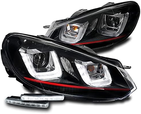 ZMAUTOPARTS za 2010-2014 Volkswagen Golf/GTI Red Stripe Edition Led svjetla projektora crne boje sa 6-inčnim, bijelim led DRL