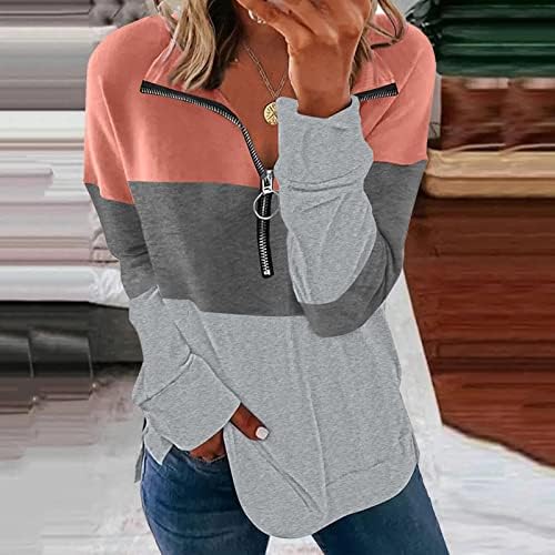 Ženska majica s kapuljačom u modnoj kontrastnoj casual zimskoj bluzi s patentnim zatvaračem dugih rukava