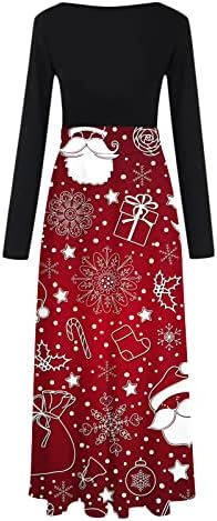 Ženska Božićna Maksi haljina s visokim strukom dugih rukava, ležerna haljina Djeda Mraza sa slatkim printom, duga haljina
