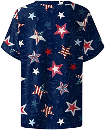 Ženski vrhovi trendi američka zastava za ispis s V-izrezom kratki rukavi opušteni rad smiješnih majica za žene