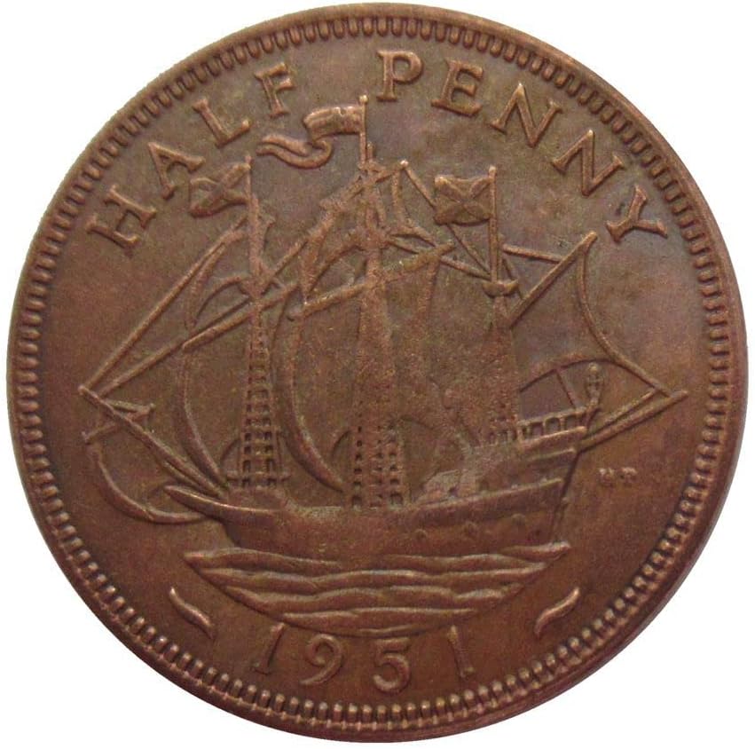 Britanski kovanice Halfpenny 1949, 1950, 1951. Strani kopija Komemorativnih kovanica