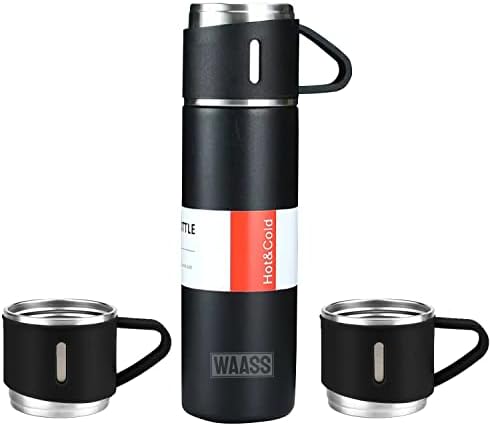 WAASS vakuumski termos poklon set - vruća i hladna putnička tikvica s poklopcem za šalicu - Savršeno za vruću kavu i čaj - dariva boca