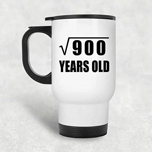 Dizajnsify 30. rođendan kvadratni korijen od 900 godina, bijela putnička šalica 14oz nehrđajući čelik izolirani, pokloni za rođendansku