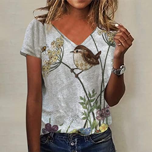 Ljetne ženske kratke rukave v vrat cvjetni tiskani gornji majica majice casual majice majice majice dugih rukava za žene