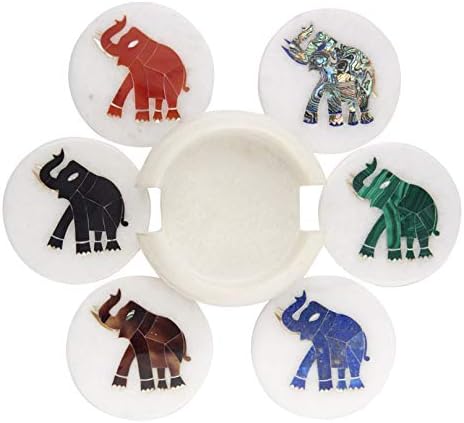 Queenza podmetači za piće - bijeli mramorni umetnik za piće, set od 6 s držačem - više boja slonova darovi za domaćice - dragulj kamena