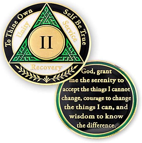 Dvogodišnja AA medaljoni kovanica - Anonimni čips alkoholičari - dvogodišnji kovanice - zeleno bijeli crni token