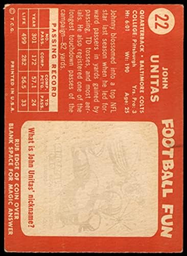 1958. Topps 22 Johnny Unitas Baltimore Colts VG+ Colts Louisville