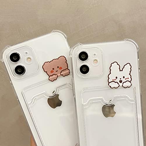 Casechics kompatibilan s iPhone futrolom, slatki kawaii crtani zečja medvjeda Clear Clear Card Internet Wallet prozirni kut zaštita