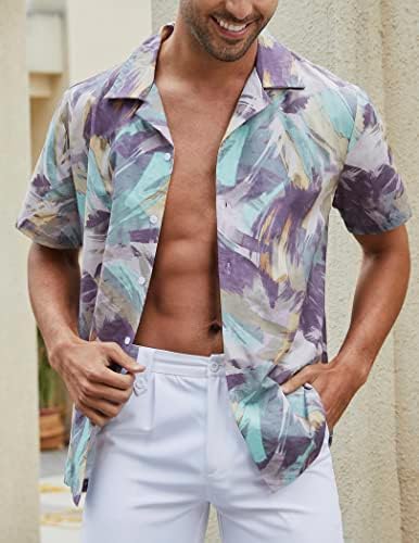Zauful muški tiskani ležerni gumb kratkih rukava dolje košulje pamučne ljetne košulje na plaži